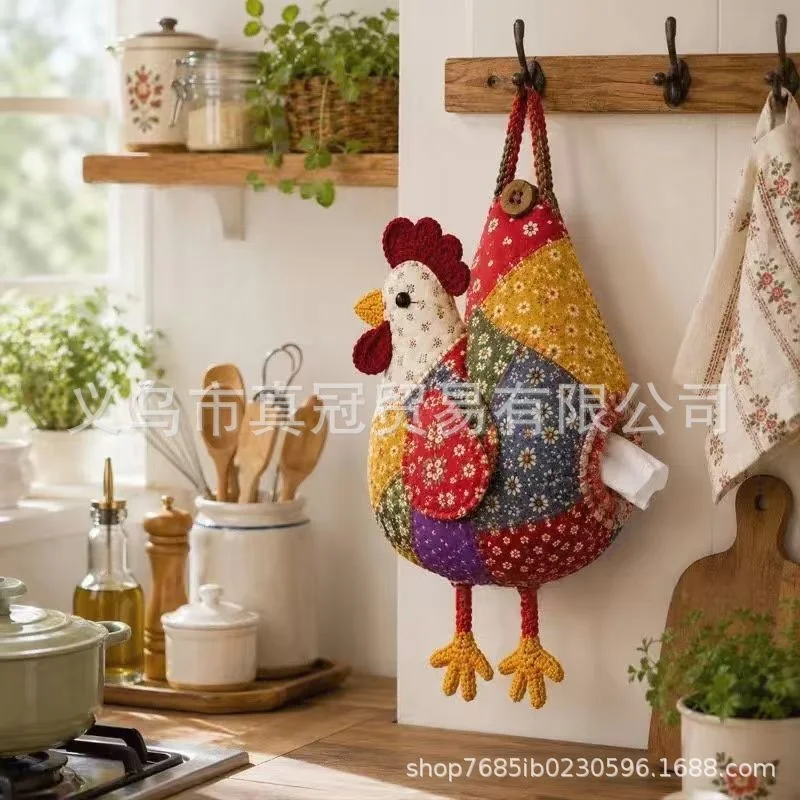 Patchwork Tissue Box Holder Chicken Duck Fabric Cute Rustic Farmhouse Tabletop Napkin Cover Living Room Bedroom Vintage Gift