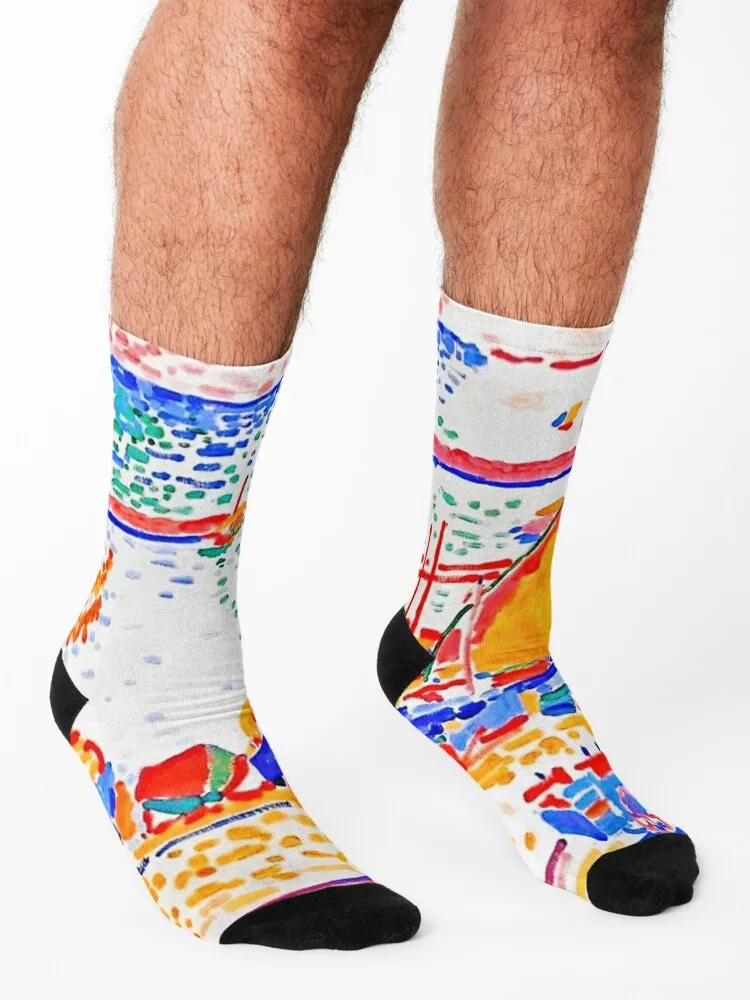 Landscape at Collioure, André Derain - Paysage à Collioure, le cheval blanc. Socks cotton hip hop Socks Men Women's