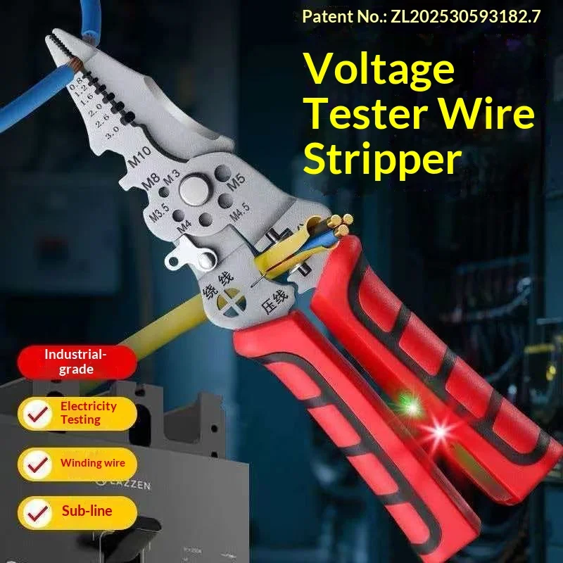 Home Use Electrician's Pliers with Lighted Tip Wire Stripping Cutter Voltage Tester Pen Built-In for Safety And Convenience