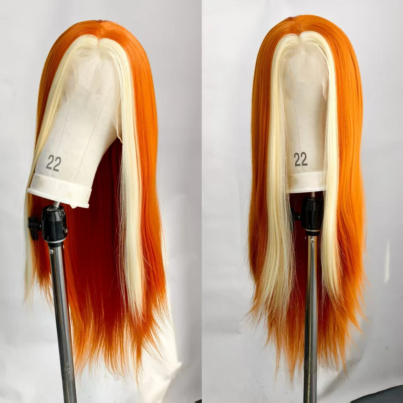 

Orange Wig with Blonde Highlight Skunk Strip 13x4 Synthetic Lace Front Wig Pre Plucked Glueless Heat Resistant Straight Wig