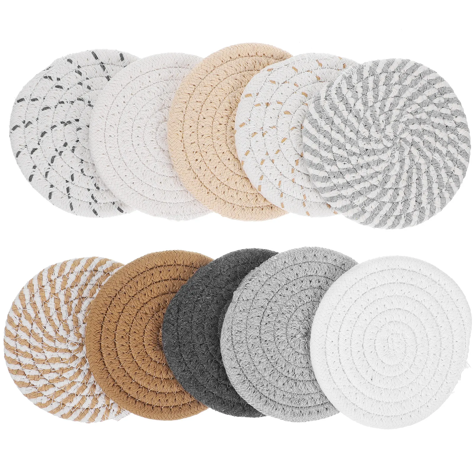 10Pcs Woven Coasters Set Cotton Rope Cup Mats Water Absorbent Heat Insulating Coasters for Drinks Hot Cold Tabletop Protection