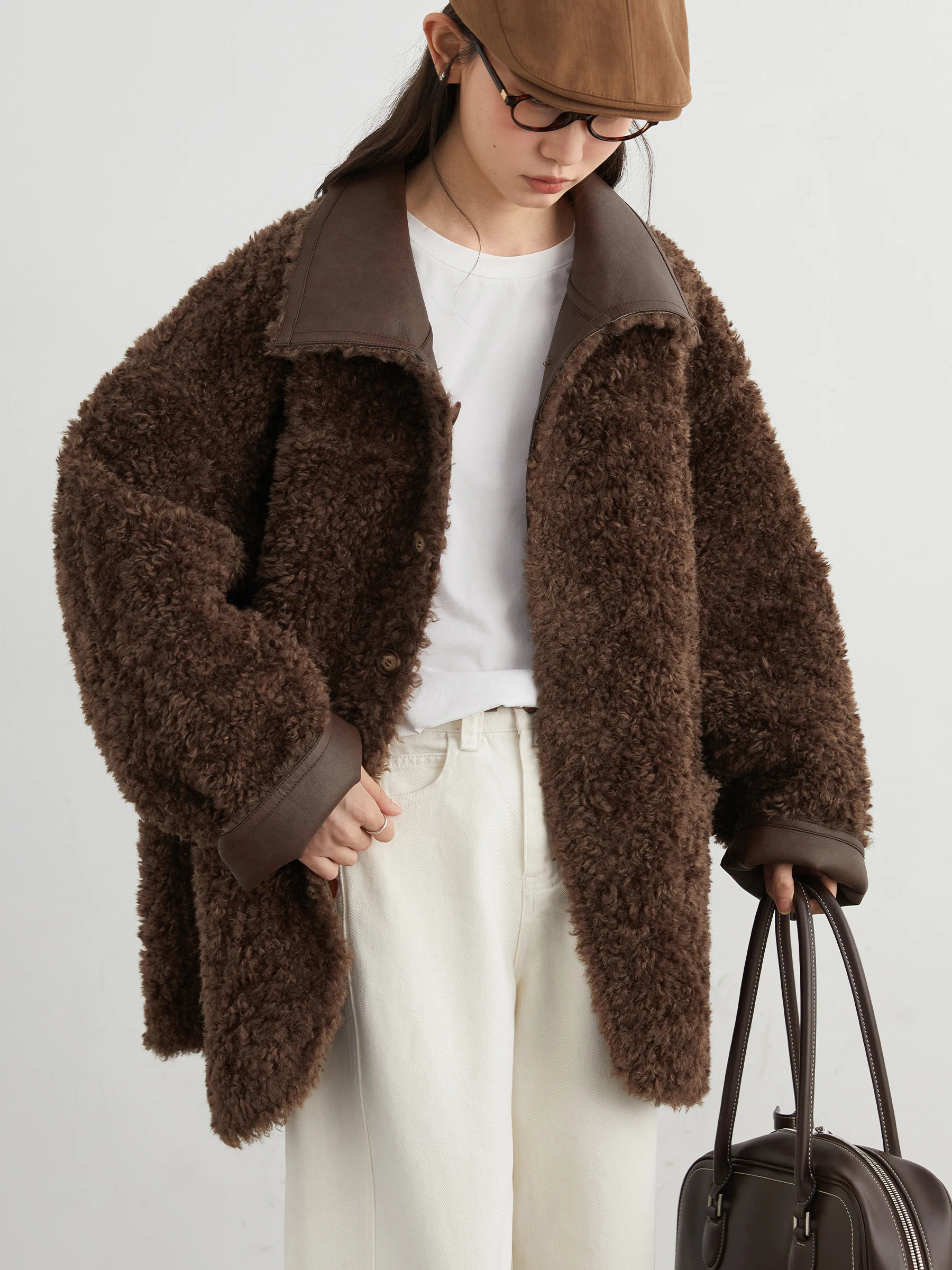 CHIC VEN Vrouwen Kunstleer Jas Jas Losse Casual Omkeerbare Mid Lengte Overjas Retro Dames Bovenkleding Herfst Winter 2025