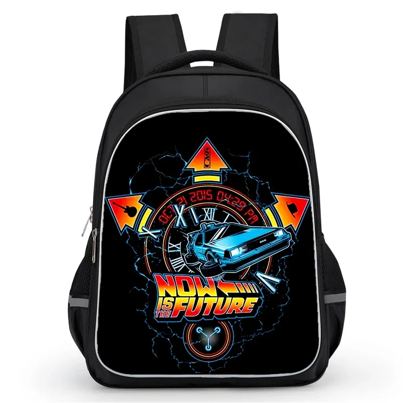 16-inch Back To The Future Child School Bags with Double Zipper Pocket,Cartoon School Backpack for Boys Girls,Durable Backpack