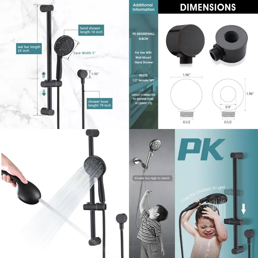 Cabezal de Ducha Ajustable con Barra Deslizante de 24 Posiciones, 10 Ajustes de Alta Presión, Manguera de 6.6 pies, Bronce Pulido con Aceite