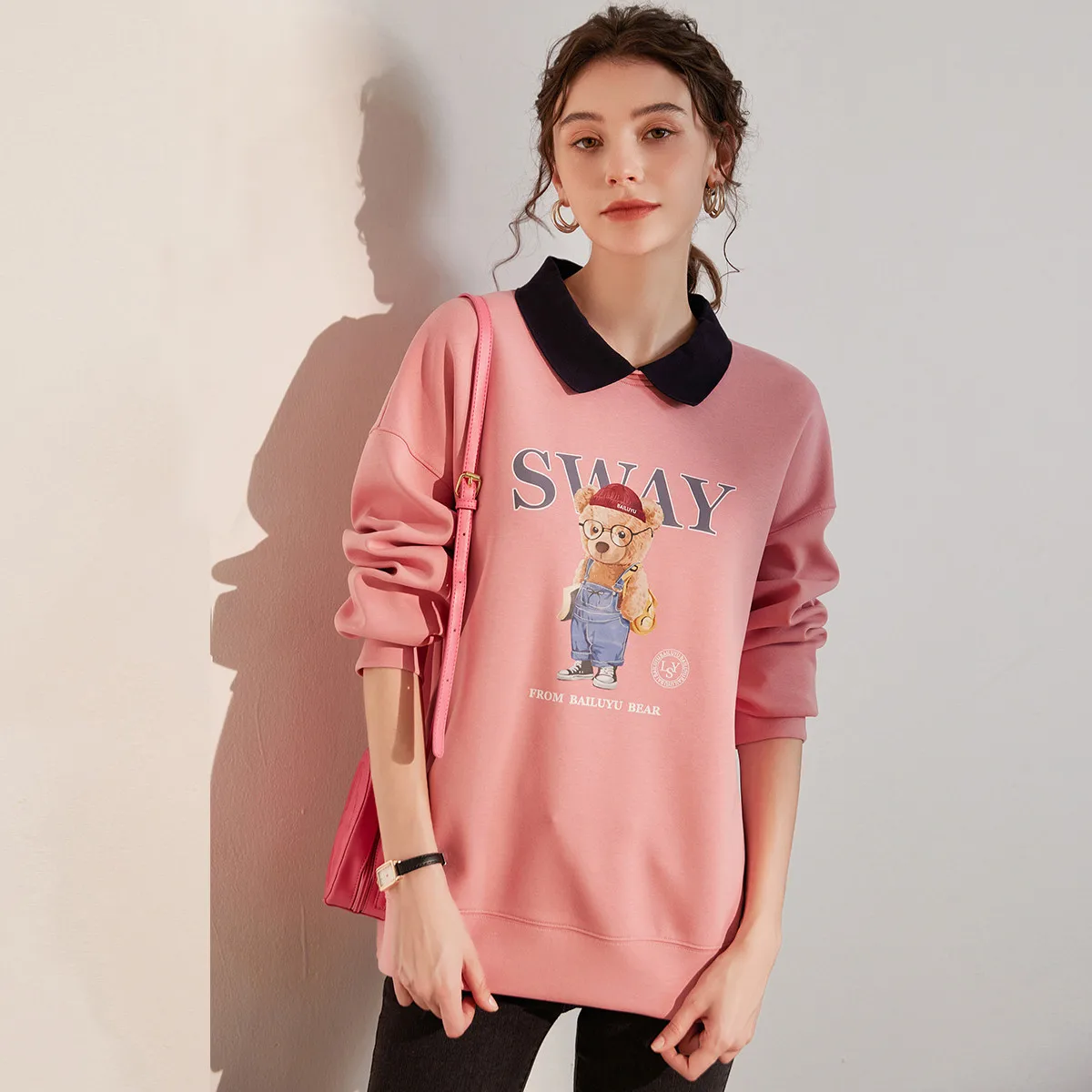 LOUIS YAO New Chic Off Shoulder Sleeve Sweatshirts 2025 Autumn Contrast Colours Collar Micro Elastic Long Sleeve Women's Hoodie 