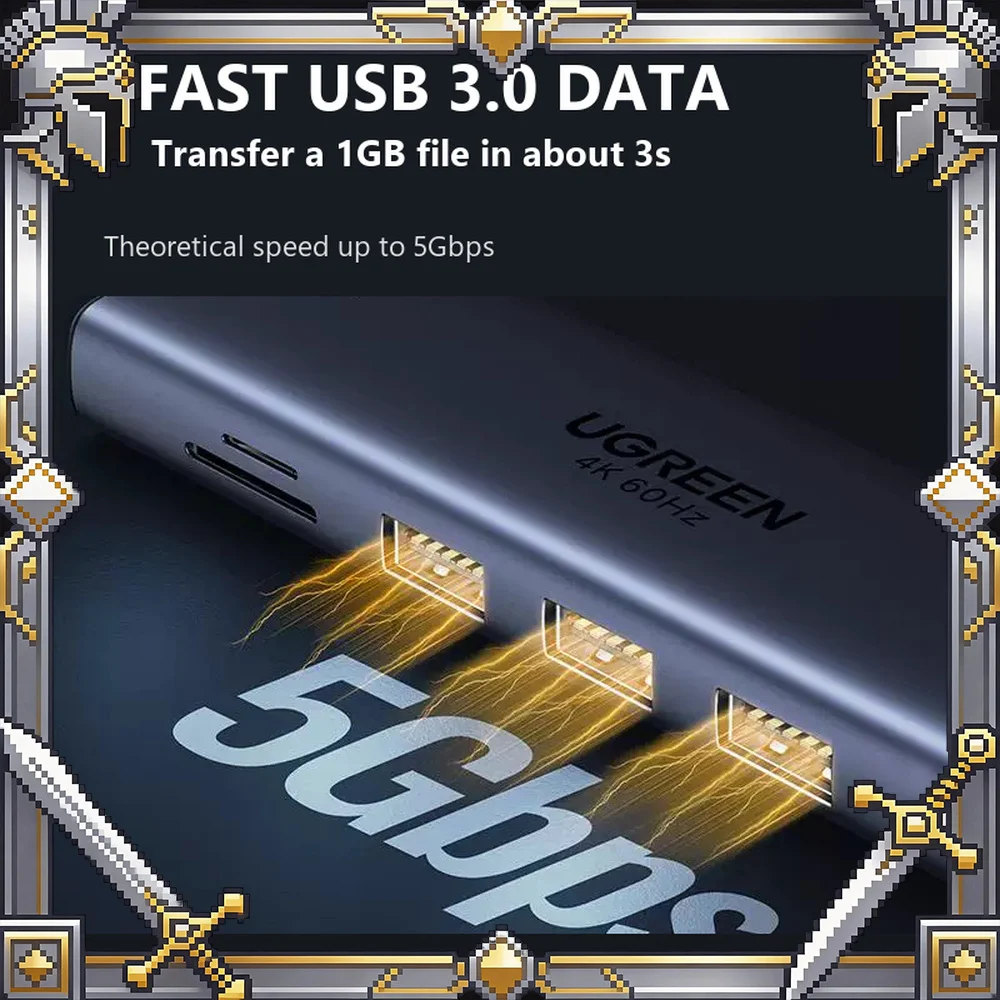 UGREEN CM498 25042 9-in-1 USB-C Hub, 4K 60Hz HDMI, VGA, Gigabit Ethernet, 3 USB 3.0, SD/TF Card Reader, 100W PD