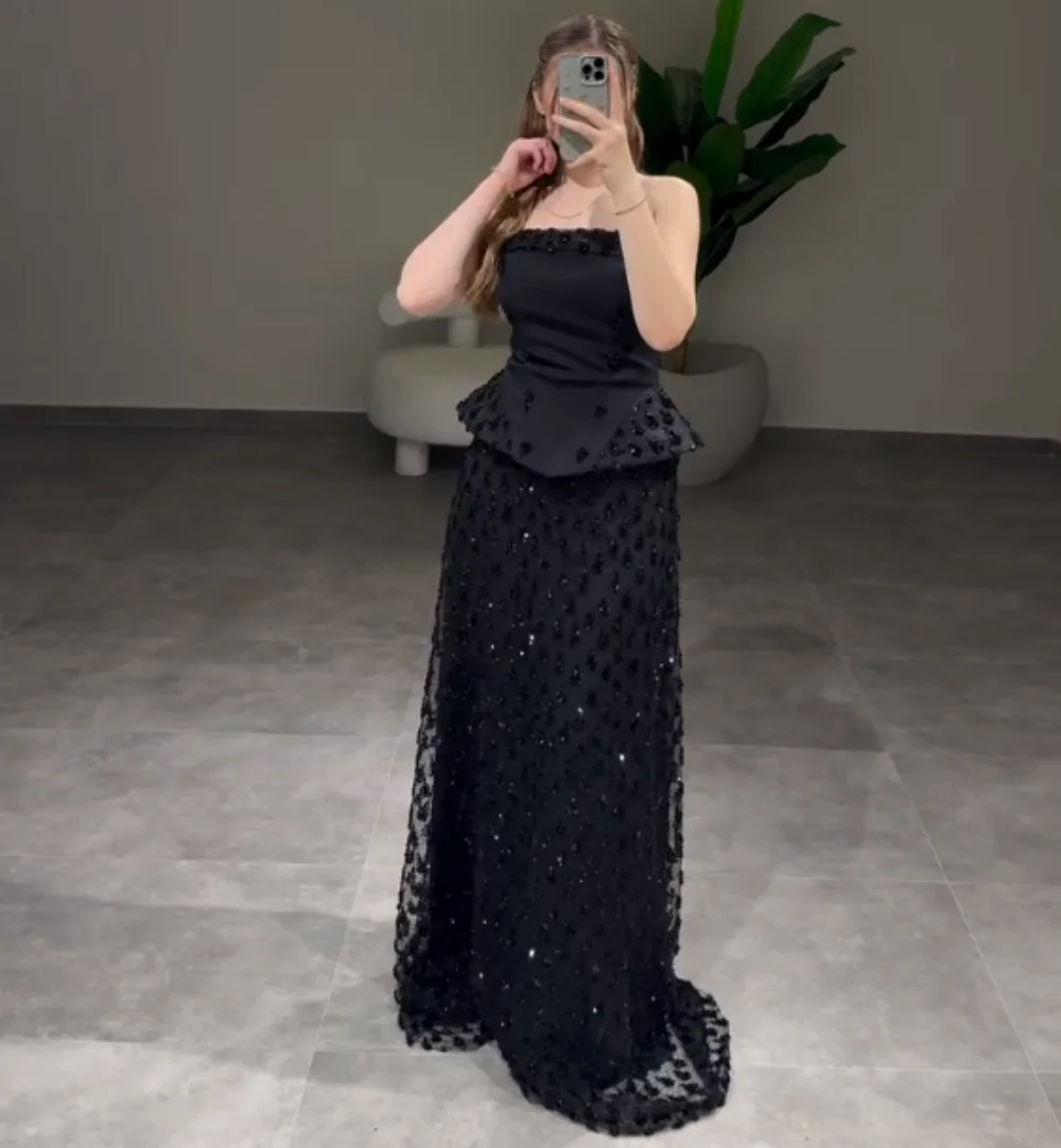 Customized Charmeuse Sequined Strapless A-line Long Dress Bespoke Occasion Party Gown Women Luxury Evening Sparkle High Quality
