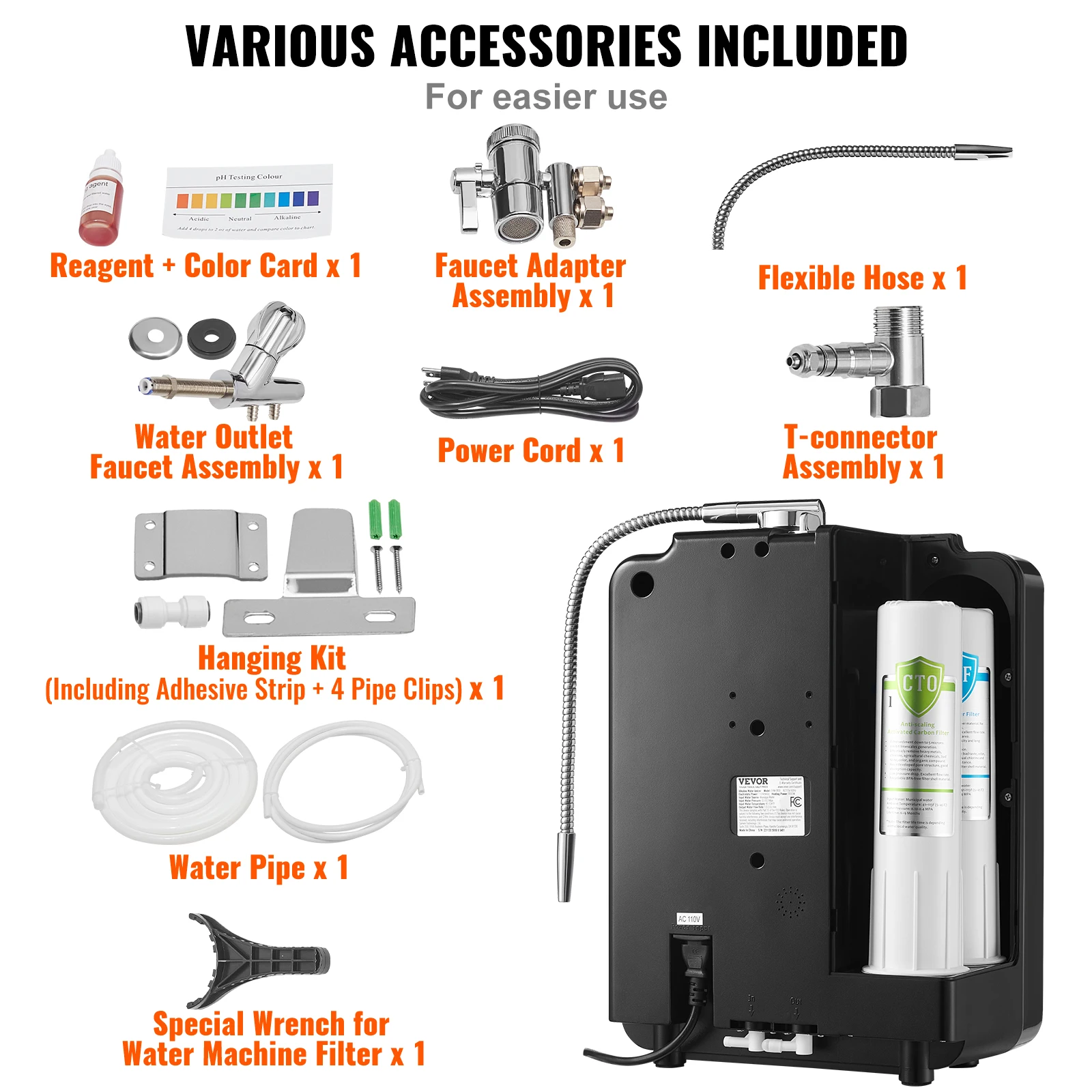 Vevor Ph 2.5-11.2 Alkalische Water Ionisator Machine 6 Water Instellingen Home Filtratie Systeem Tot-850Mv Orp 10000 L Per Filter