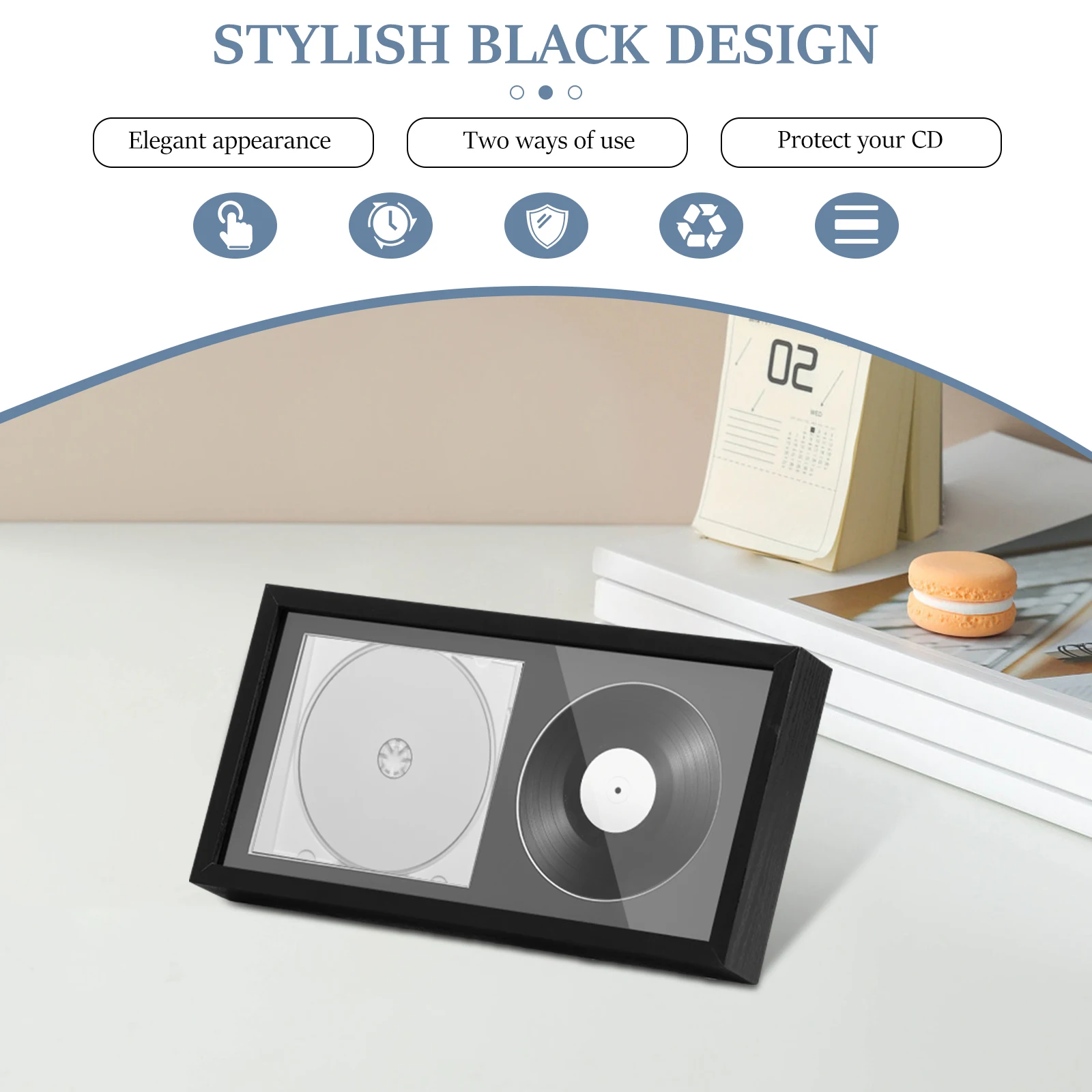 Wood CD Display Frame With Bracket Hook Elegant Double Groove CD Frame Display Case Sturdy Protective Display Disc and CD Box