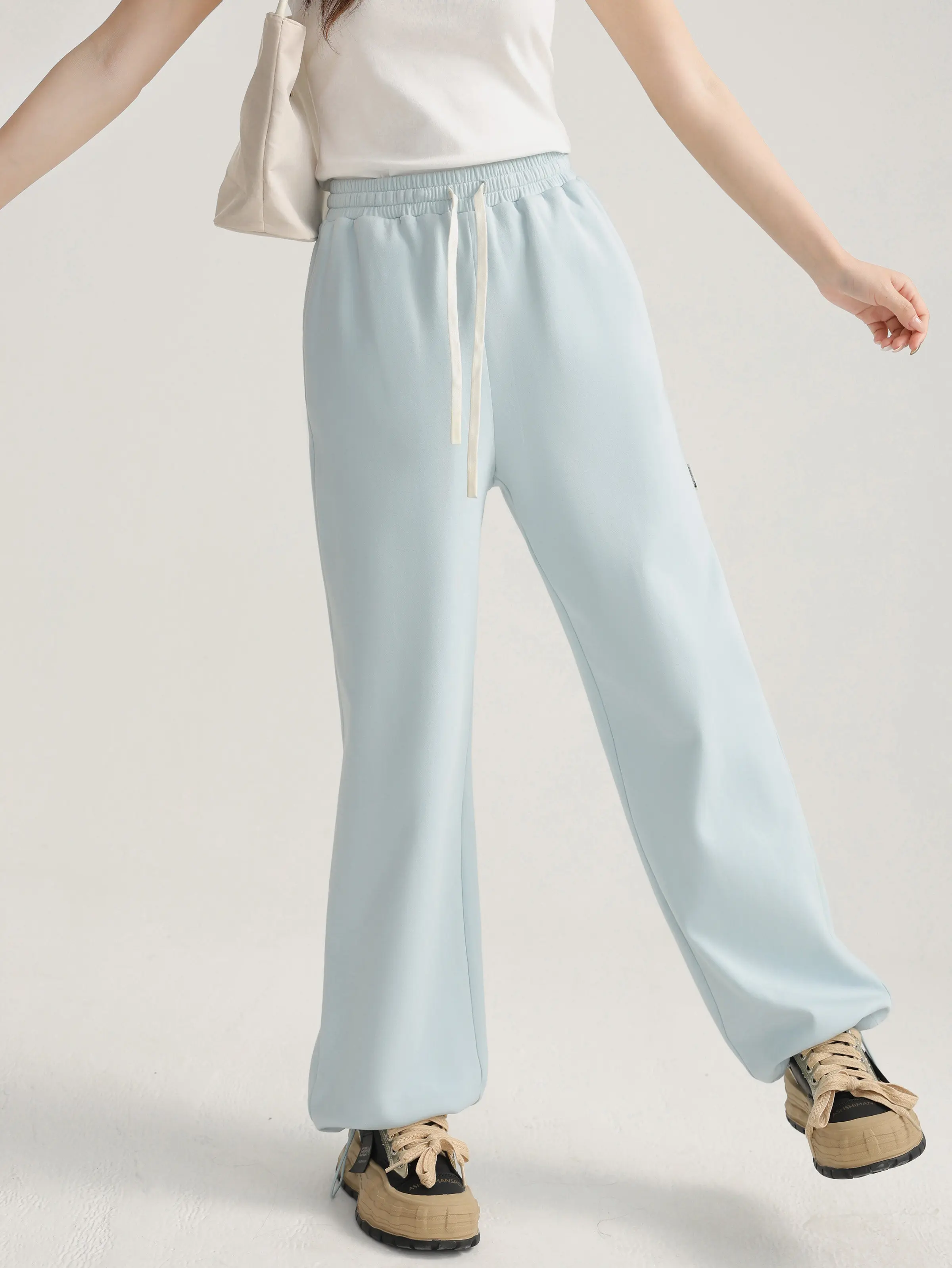 Lightweight Elastic Waist Straight Pants for Women Casual High Rise Drawstring Trousers Relaxed Slim Look Spring Lady Daily Wear