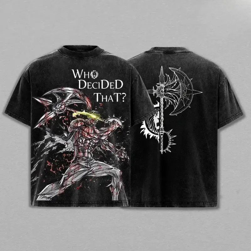 Camiseta con estampado gráfico de Escanor The Seven Deadly Sins, camiseta Retro lavada, ropa Harajuku Y2k, camiseta holgada informal a la moda, Unisex