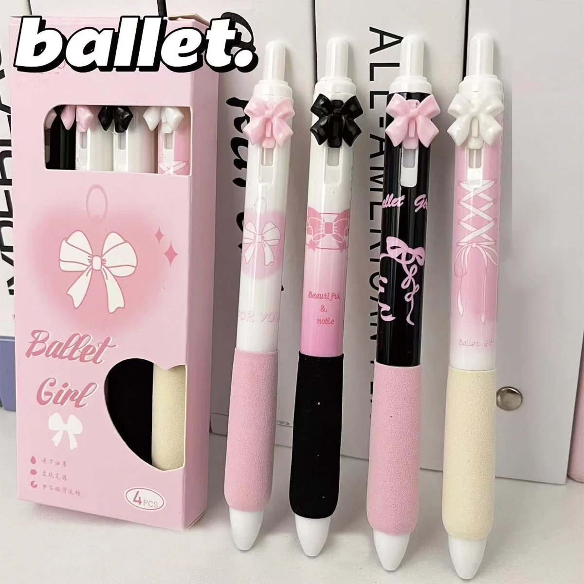 4-Pack Bow Gel Pens, 0.5mm Fine Tip Retractable Ballpoint Pens, Quick-Drying Ink, Smooth Writing for Journaling & Note-Taking
