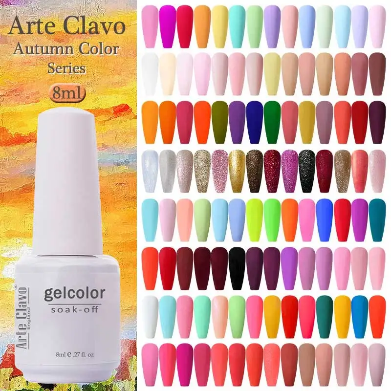 Arte Clavo Nail Gel Polish Semi Permanent 8ml Gellack Nail Art 180 Colors Soak Off LED UV Nail Gel Varnish Matt Top Base Coat