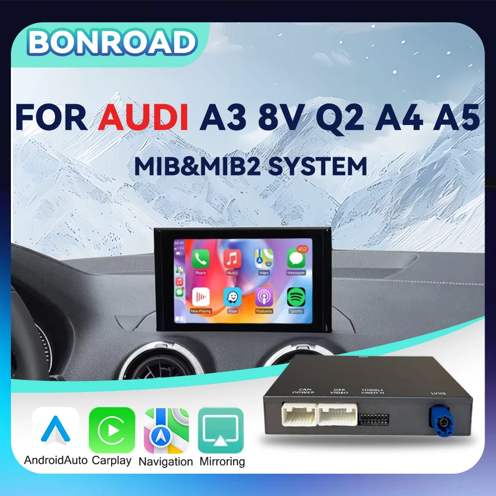 BONROAD Wireless CarPlay Android Auto Adapter MMI Box Decorder for Audi A3 8V Q2 A4 A5 Bluetooth Navigation Airplay Autolink Mirror Link Interface Module