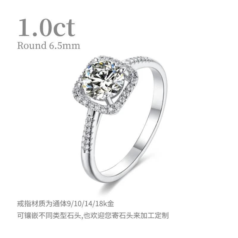 real brand genuine jewels Luxury and Elegant Temperament 1 Carat Moissanite Full Body 9/10/14/18k White Rose Gold Ring high qual