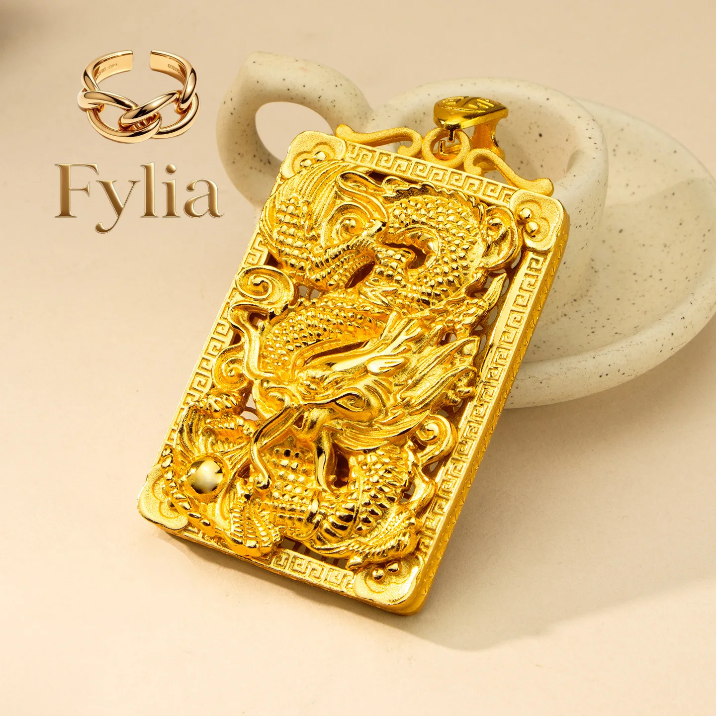 Fylia Jewelry  Fylia Jewelry   Fylia Jewelry   New Dragon Brand Dragon Pattern 24K Real Gold Men's Pendant Domineering 9999 Neck