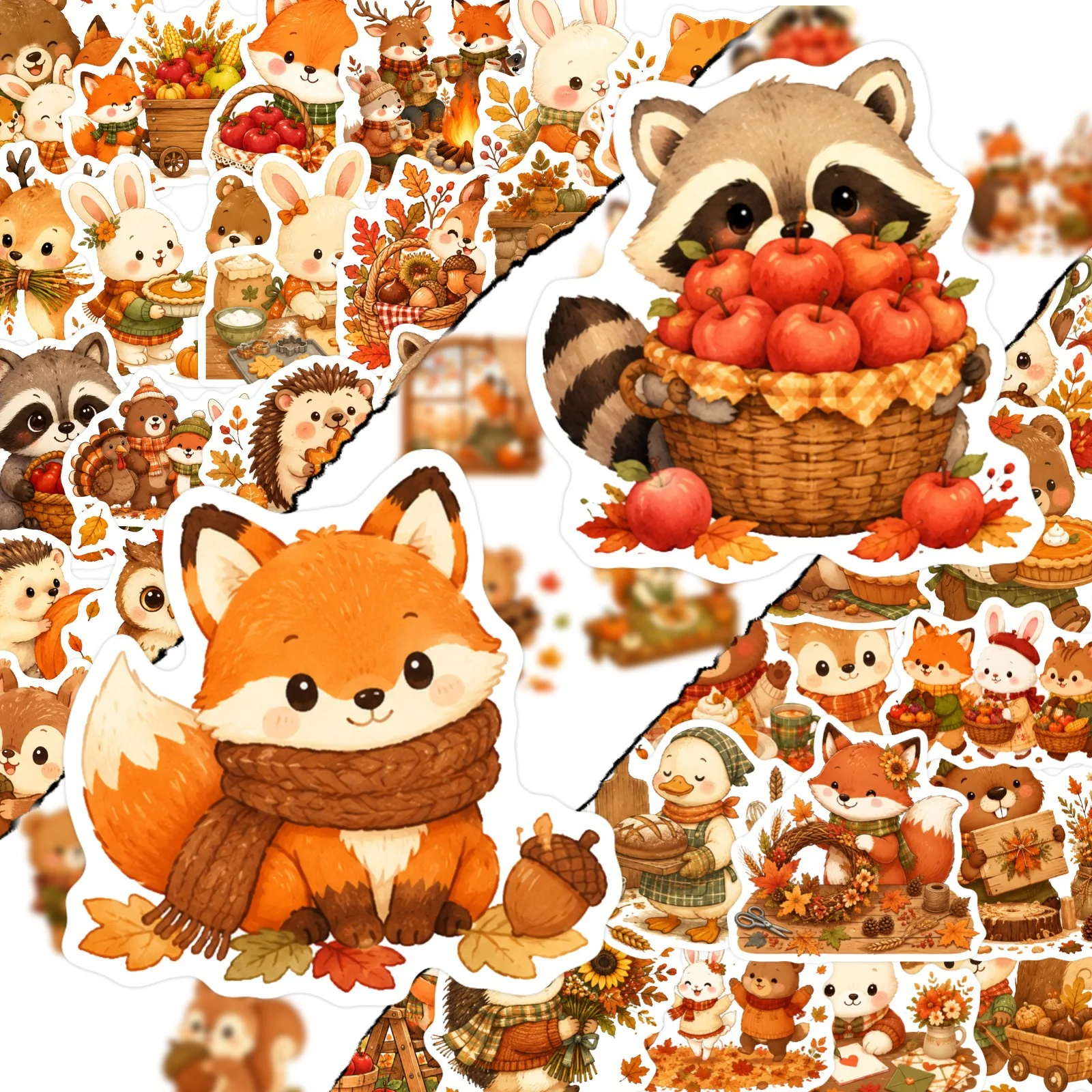 50 PCS Beautiful Autumn Theme Cute Little Animal Cartoon Stickers Decorate Window Helmet Diary Phone Waterproof Decals
