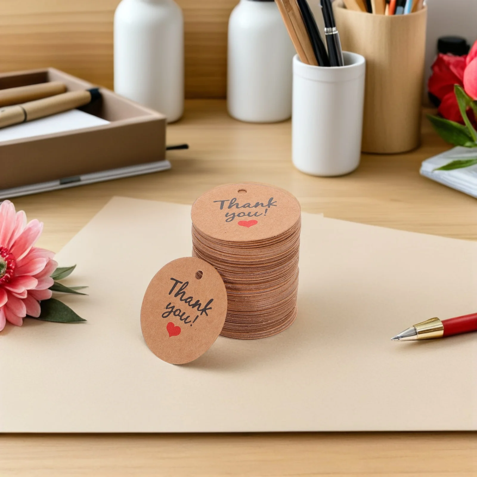 100 قطعة العلامات المعلقة كرافت ورقة ثقب دائري اليدوية خمر الزفاف لصالح تسميات ريفي شكرا لك علامات هدايا لحفلة عيد ميلاد #4