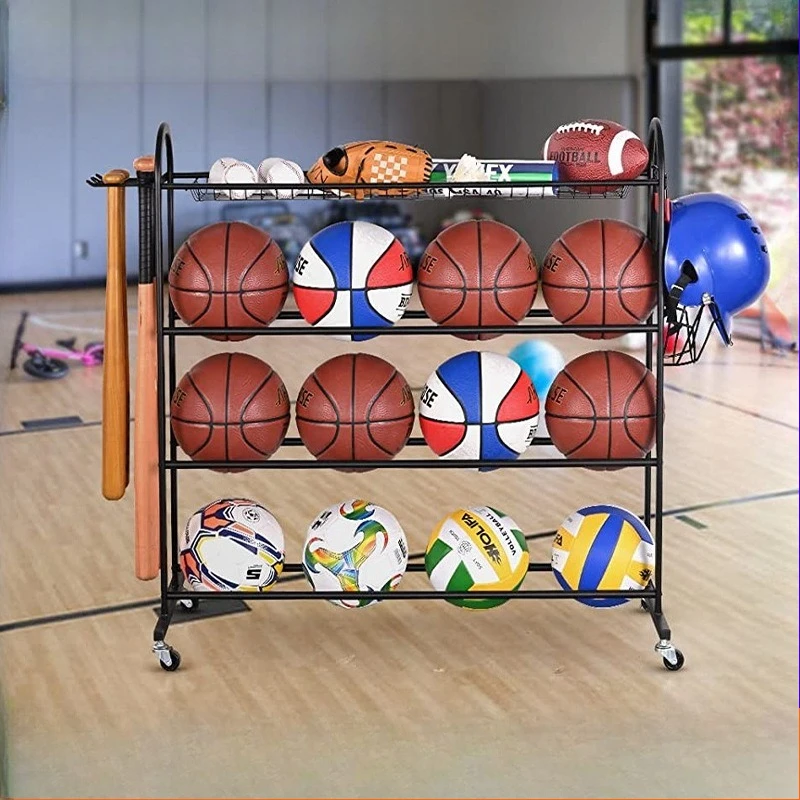 

Wrought iron mobile basketball display rack, football storage rack, volleyball rack, college basketball finishing