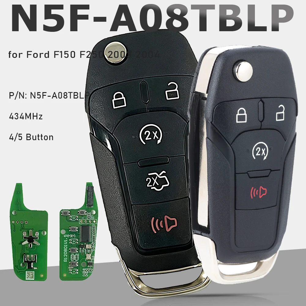 

KEYECU N5F-A08TBLP 434 МГц откидной дистанционный ключ 4/5 кнопочный брелок для Ford F150 F250 2003 2004
