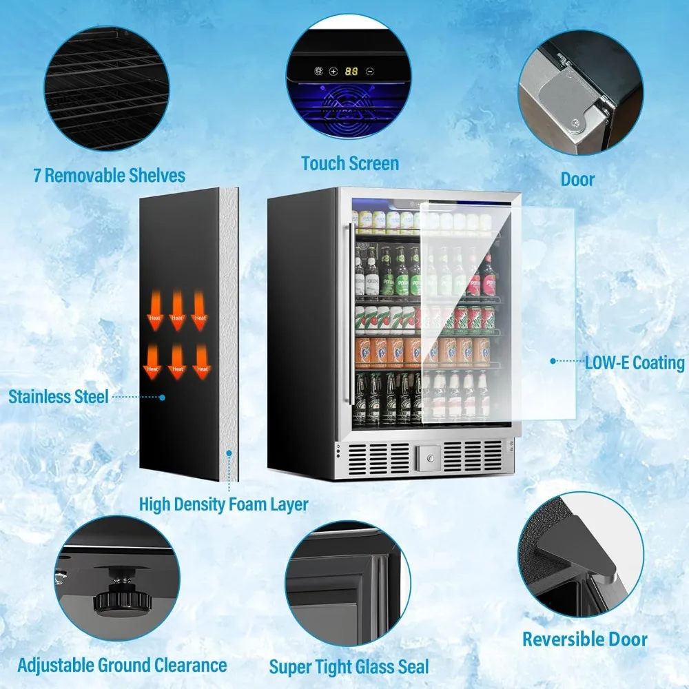 Refrigerador de Bebidas de 5,3 Pés Cúbicos/166 Latas, Geladeira de 24 Polegadas com Prateleira Ajustável e Display LED para Refrigerantes e Cervejas, Personalizado