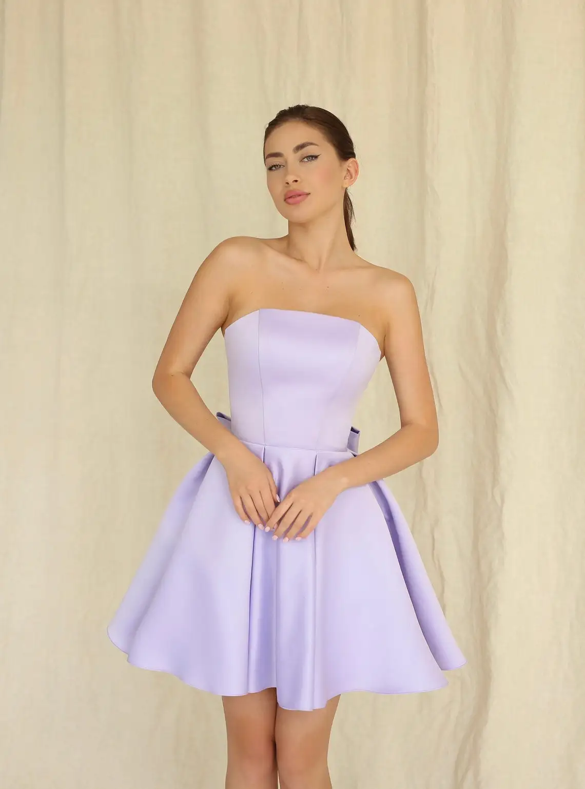 Lilac Graduation Dresses Satin Short A Line with Bow Corset Back Strapless Simple Homecoming Formal Party Gown Women Custom made