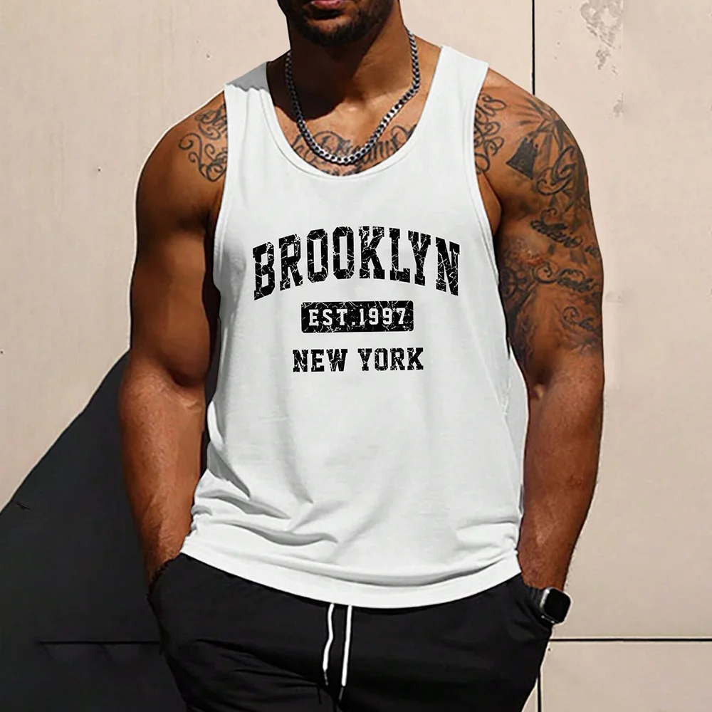Funny 3D Letter Print Men's Tank Top Fashion Quick Dry Breathable Loose Sleeveless Shirt Summer Run Fitness Vest Gym T-shirt Man