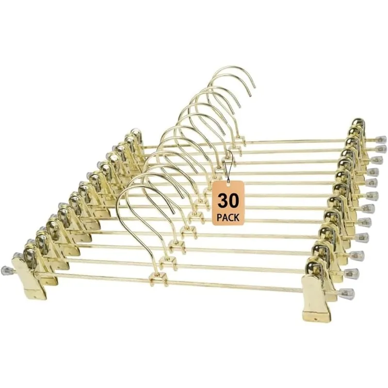 

13.7" Gold Metal Pants Trousers Hangers, 30PACK, Skirt Adjustable Clips Bottom Clothes Hanger Organization Display (30 Packs)
