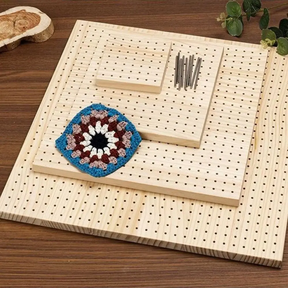 

DIY Crochet Blocking Boards Wooden Square Knitting Board Weave Accessory with Stainless Steel Rod Knitting Blocking Mat