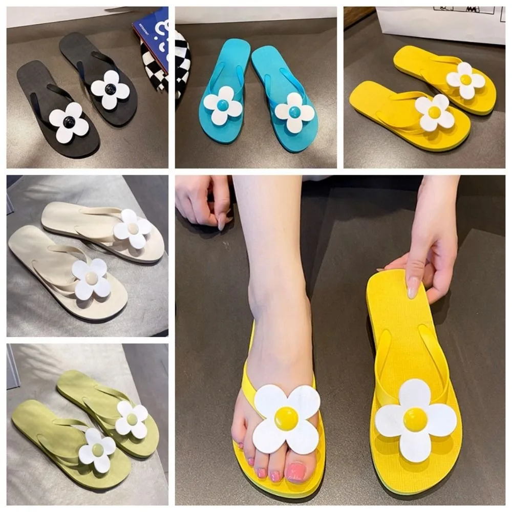 Chanclas ligeras con flores, chanclas antideslizantes con plataforma y Clip para el dedo del pie, ropa de playa de verano, zapatillas de suela plana para verano