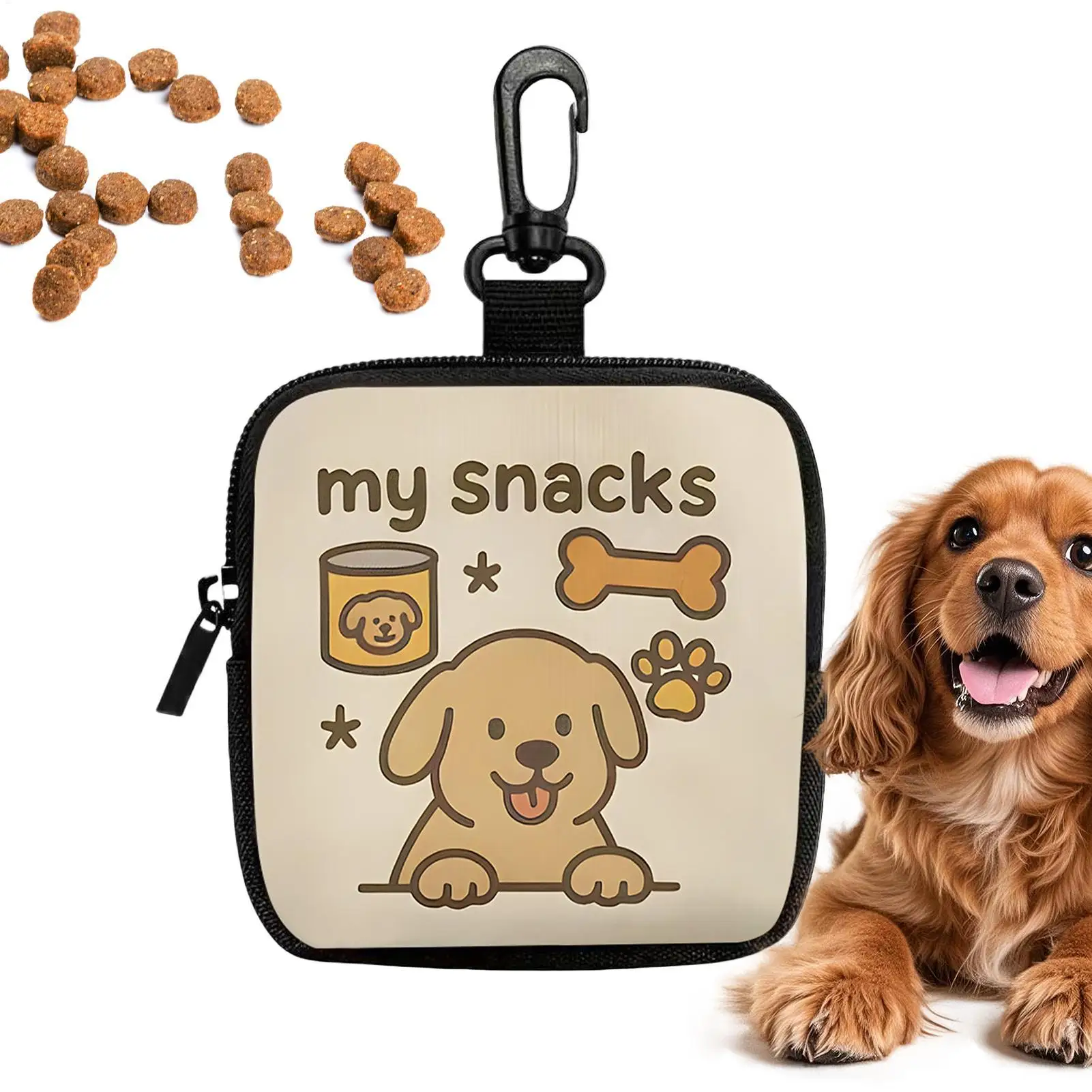 Bolsa portátil para petiscos de cachorro com gancho e zíper, bolso para treinamento de animais de estimação, bolsa para passeio ao ar livre, acessório para treinamento de cachorro