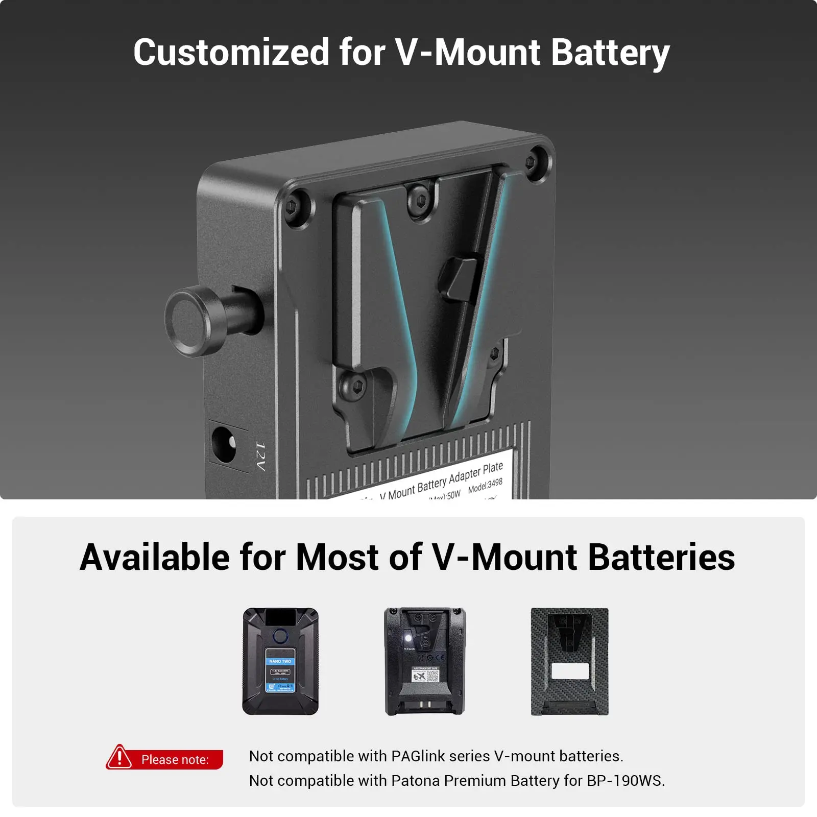 SmallRig V Mount Battery Adapter Plate, Power Supply Splitter with 15 mm Rod Clamp and Adjustable Arm, for Sony for Canon 3499