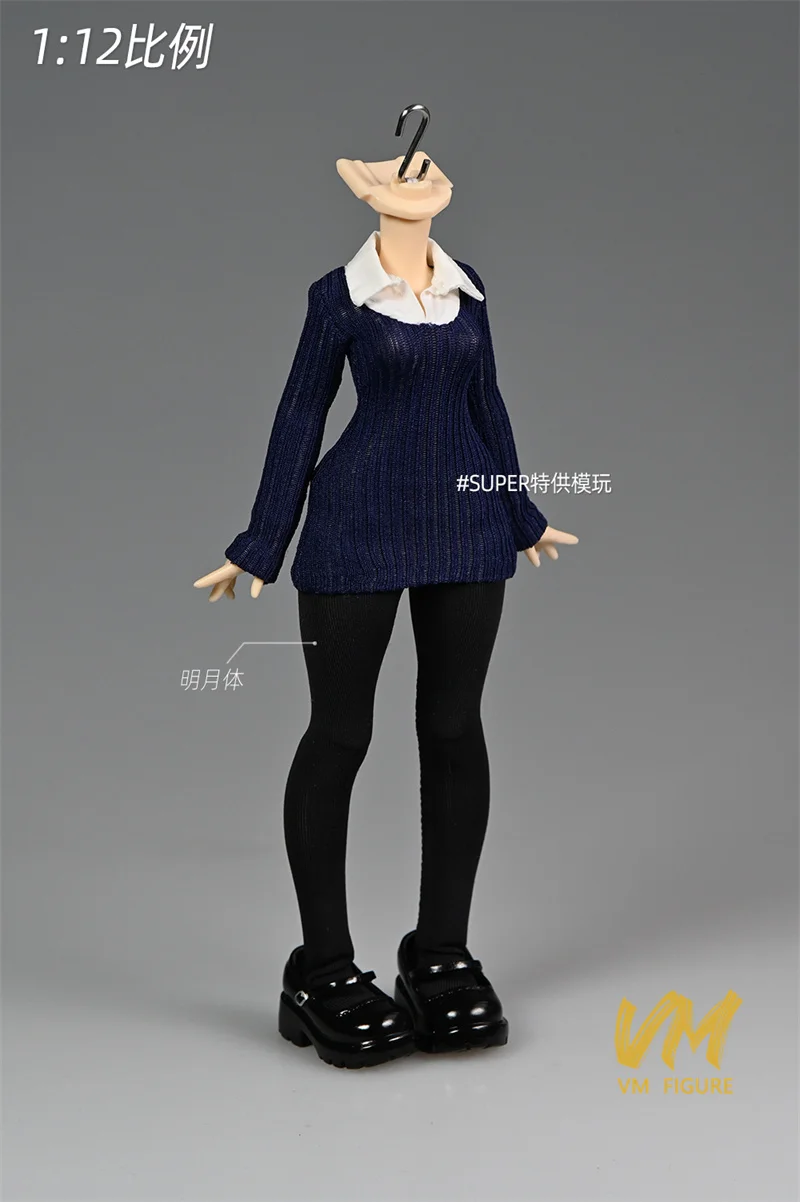 Robe pull tricotée pour femme, échelle 1/12, chemise, collants noirs, chaussures, vêtements, modèle adapté à 6 pouces, figurine de soldat BJD, poupées corporelles