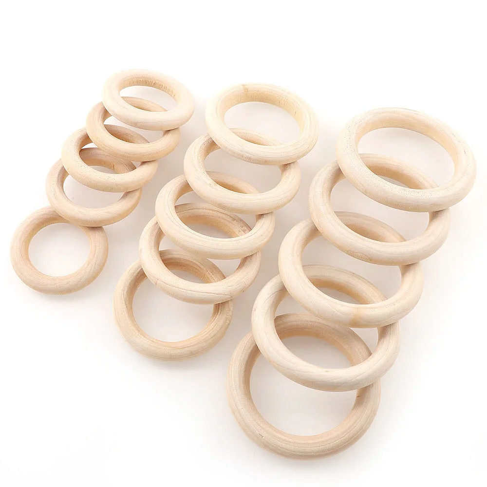 Unfinished Wooden Rings 20-60mm Baby Teether Accesories Natural Circle Wood Hoops DIY Crafts Jewelry Making