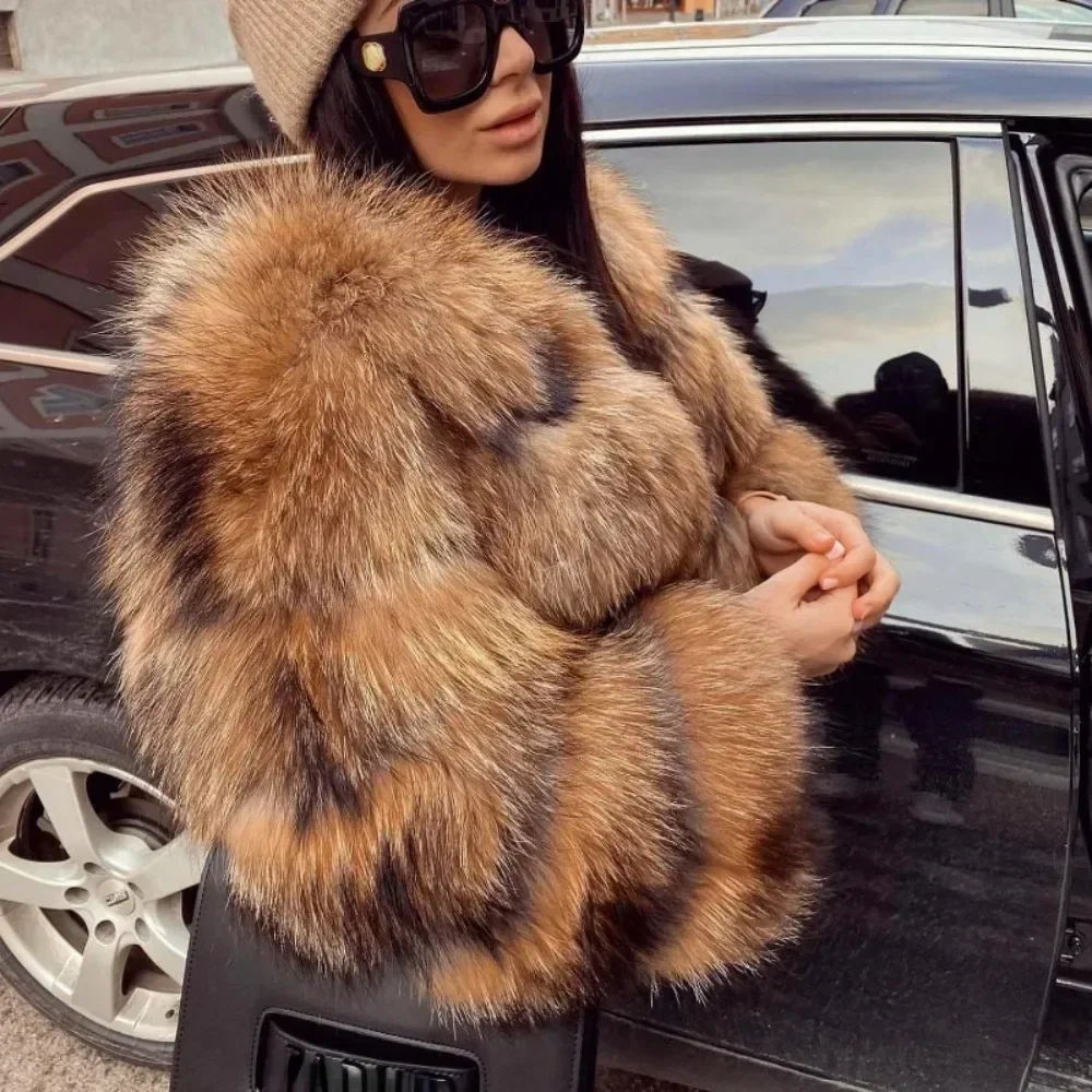 2024 Real Coat Winter Jacket Women Natural Fox Fur Raccoon Outerwear O-neck Thick Warm Luxury Female Plus Size Streetwear