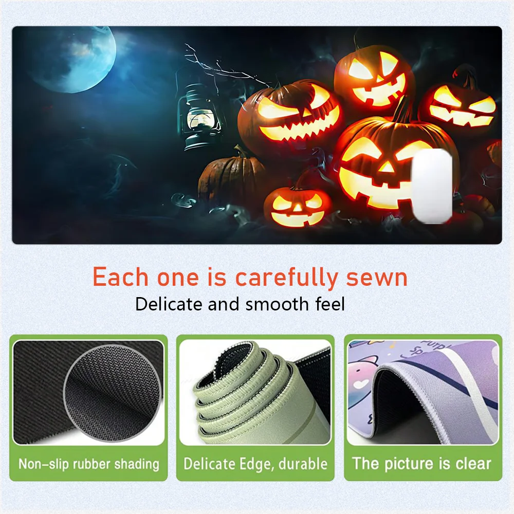Halloween Theme Mouse Pad Art Design Large Desk Accessories Desk Pad Rubber Base with Stitched Edge Mousepad Non-Slip Deskpad