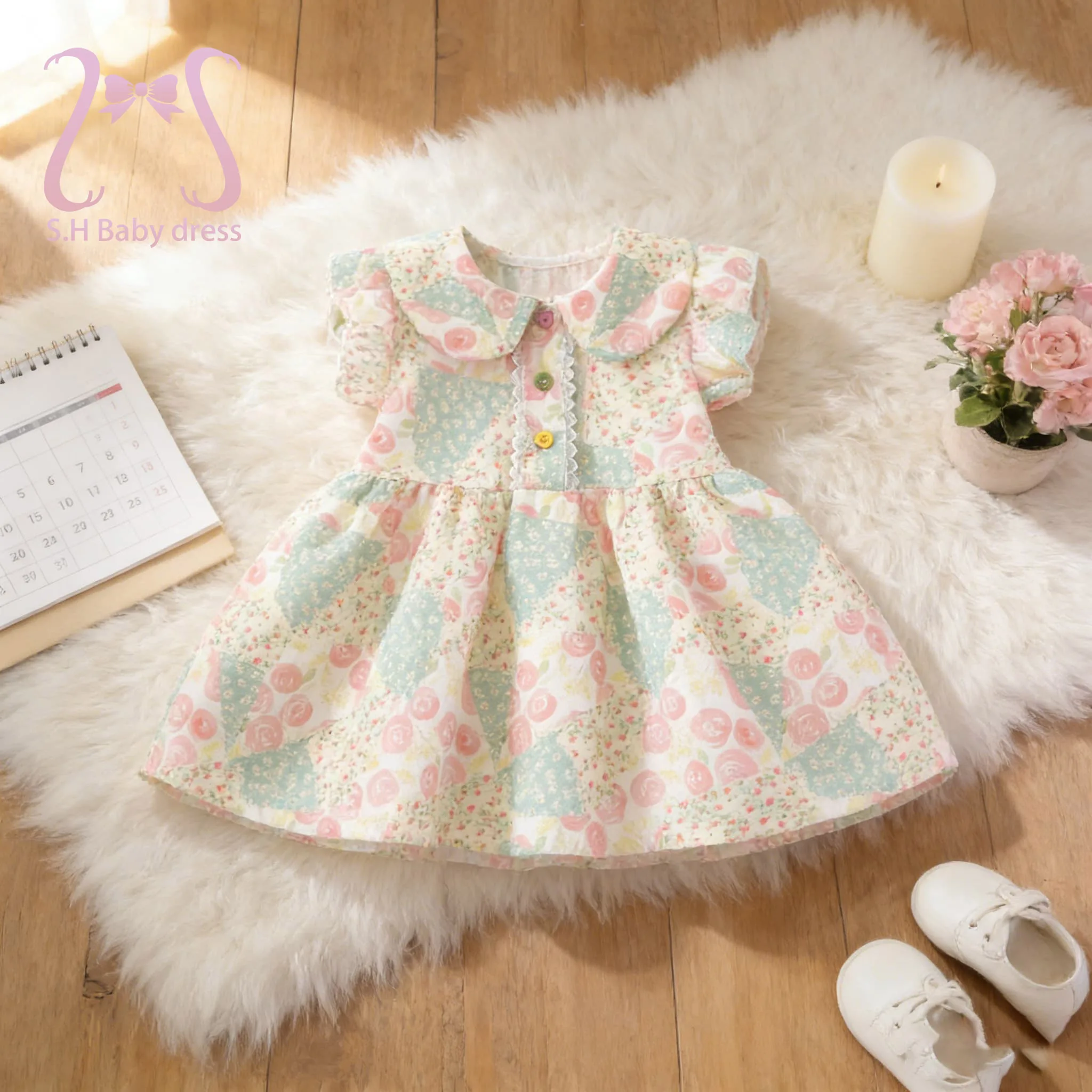 

Sweet Baby Girl Summer Shortsleeve Dress Children Pastoral Style Clothes Lovely Toddler Soft Wear 0-4 Years Old Kids‘ Wear
