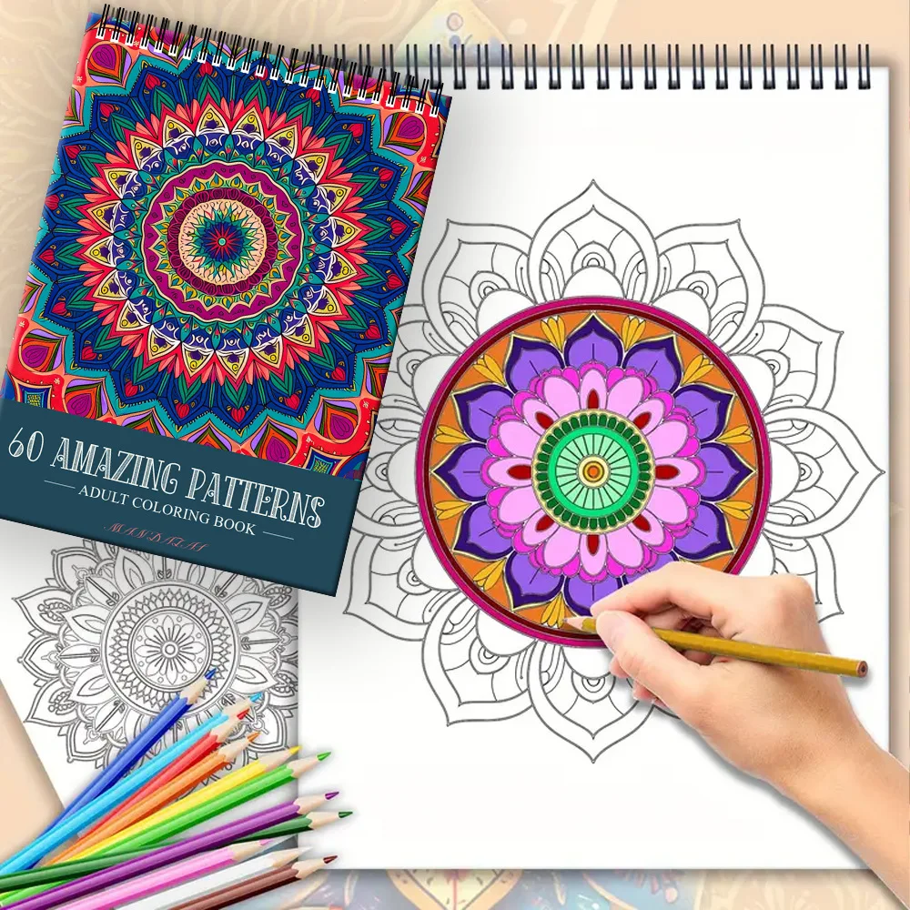 

Coloring Book Stress Relieving Art Pencil Colored Coloring Drawing Book 60 Pages Creative Coloring Book Brilliant Mandala Adult