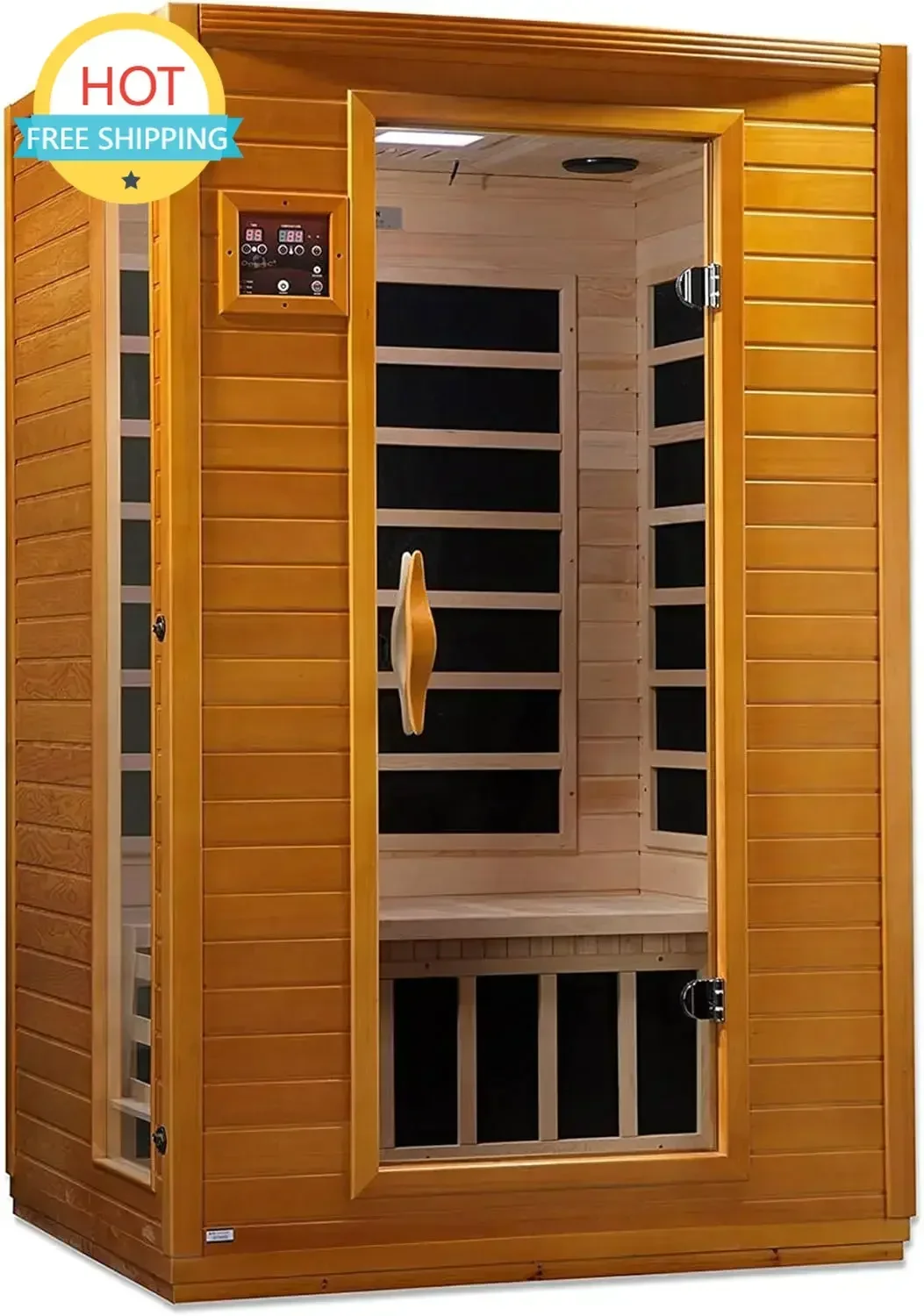 Flash Sale 2-Person Low EMF FAR Infrared Sauna with Red Light Therapy & Bluetooth Speakers | Personal Indoor Dry Heat Sauna for