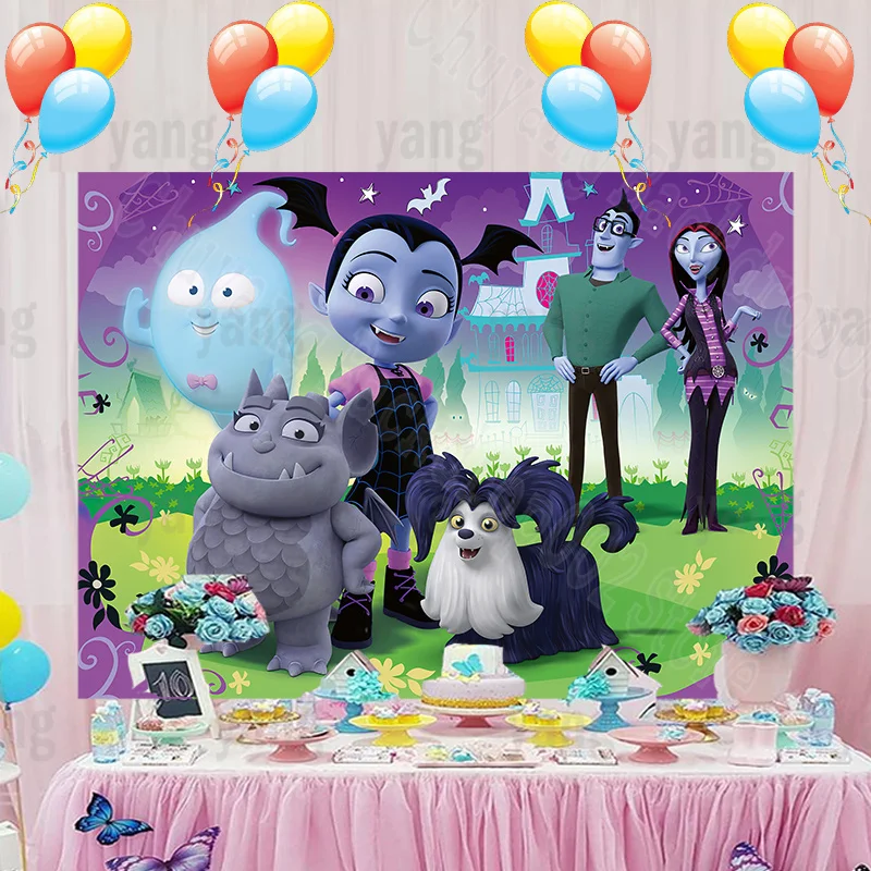 Baner, możliwość personalizacji kolorowe tło na zewnątrz dziewczyny Junior Vampirina Disney Birthday Party dekoracja kreskówkowa fotografia tło