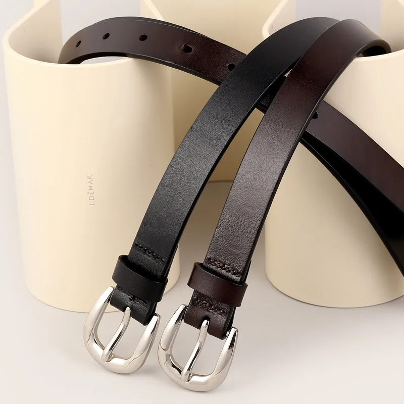 Belt women 2024 autumn and winter new niche design leather belt retro pin buckle versatile jeans belt women