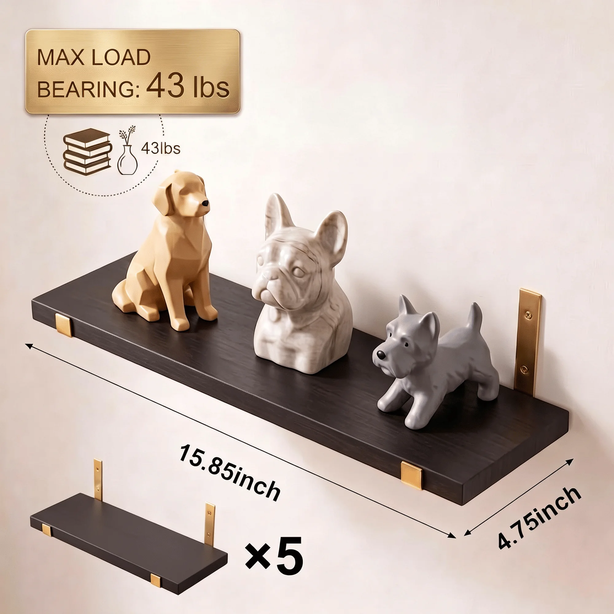 ชั้นวางของแบบลอยตัวสีดำ 5 ชิ้น - Shelf Bracket Pair บทวิจารณ์และราคา