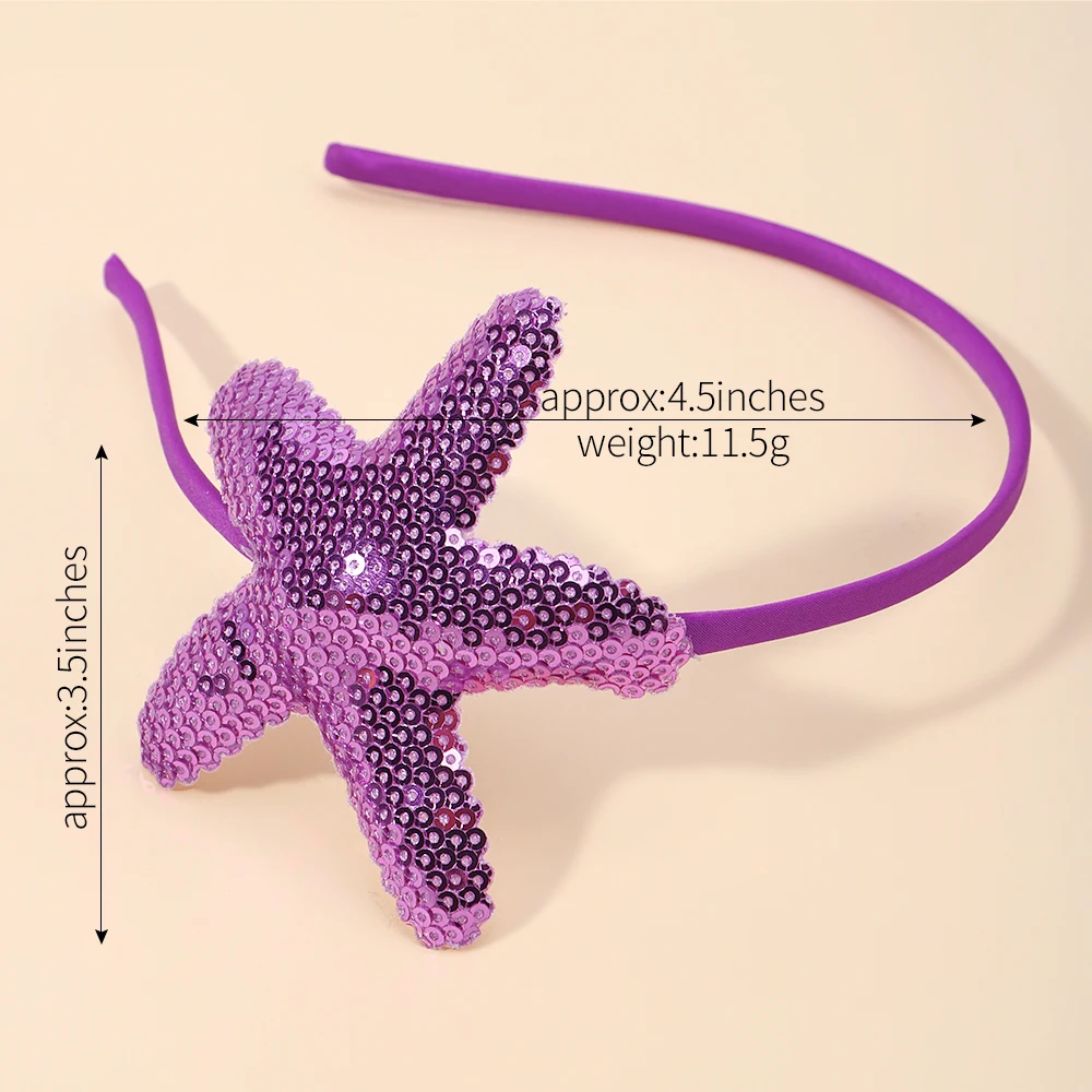 1Pc Cartoon Starfish Hair Hoop for Kids Hair Accessories Shiny Sequins Children\'s Decorative Hair Band Leisure Dress Up Headwear