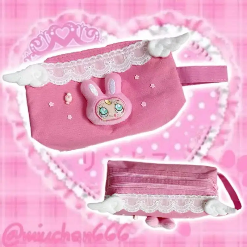 Japanese Style Berrie Chan Cute Pencil Case Kawaii Sweet Lace Stationery Pouch Cartoon Large Capacity Storage Bag Friend Gift