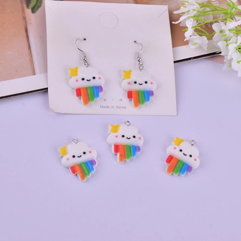 10pcs/pack Cute Smile Rainbow Cloud  Resin Charms for DIY Earring Jewelry Making