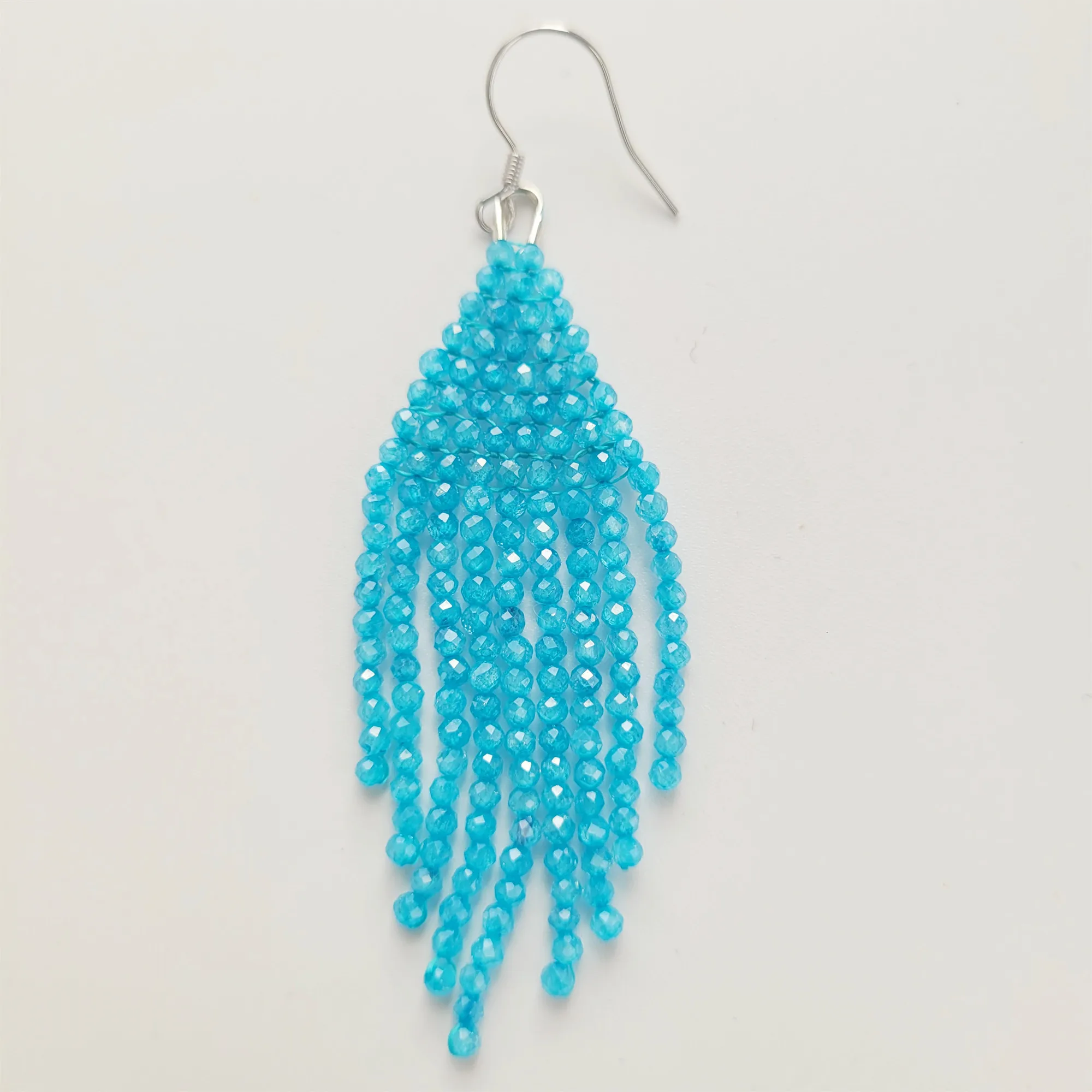 

Blingbling Blue Fringe Beaded Earrings Small Dangle Earrings Boho Bohemian Ethnic Jewelry gift Beadwork Earrings