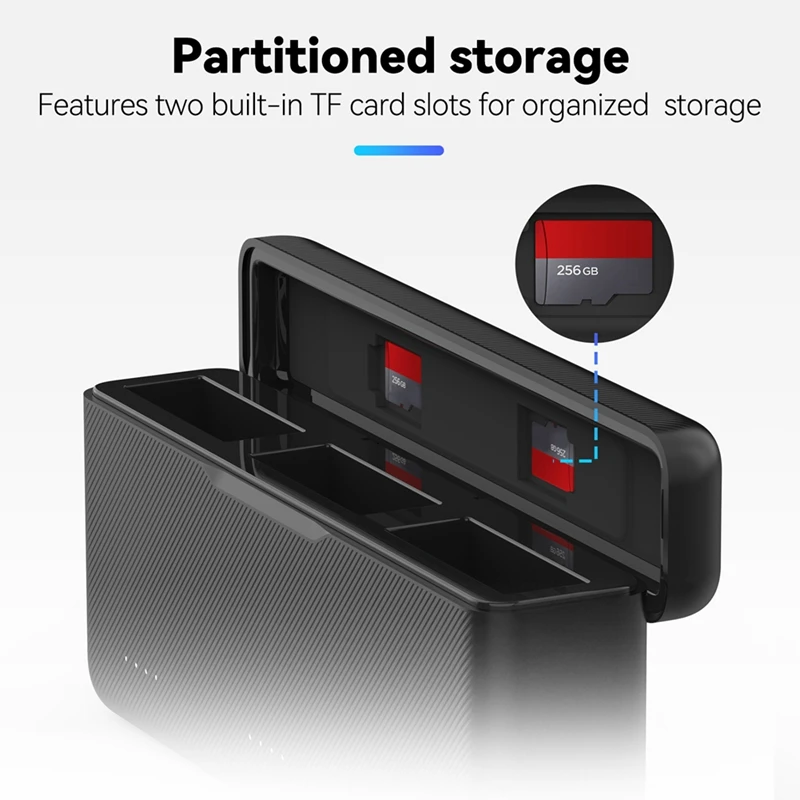 Cargador de batería de cámara de carga rápida tipo C con almacenamiento de tarjeta 2XTF para cargador de cámara de acción DJI OSMO Action 4/3