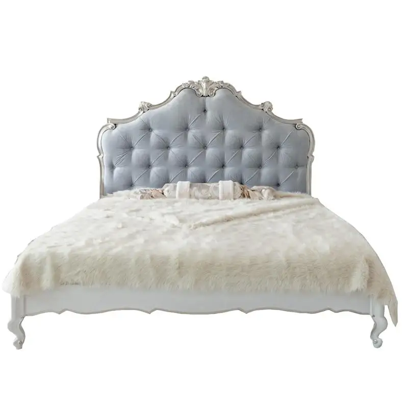 

Retro court solid wood bed 1.8 meters double bed modern simple master bedroom bed