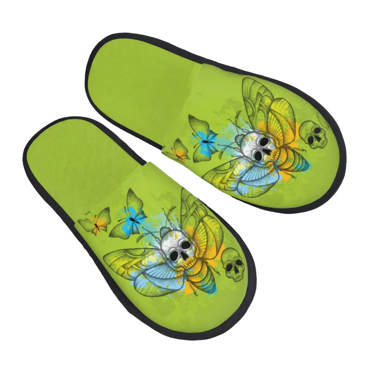 

Зимние тапочки для женщин и мужчин, пушистые теплые тапочки в горошек, голова смерти, мотылька с черепами, бабочками, домашние тапочки, обувь