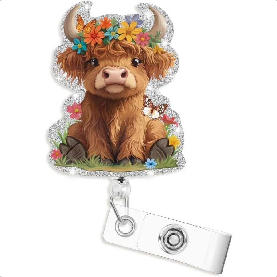 

Катушка для значков Highland Cow, милый зажим для значков с изображением коровы, забавные катушки для значков, выдвижные держатели для значков с зажимами, прочный Ny